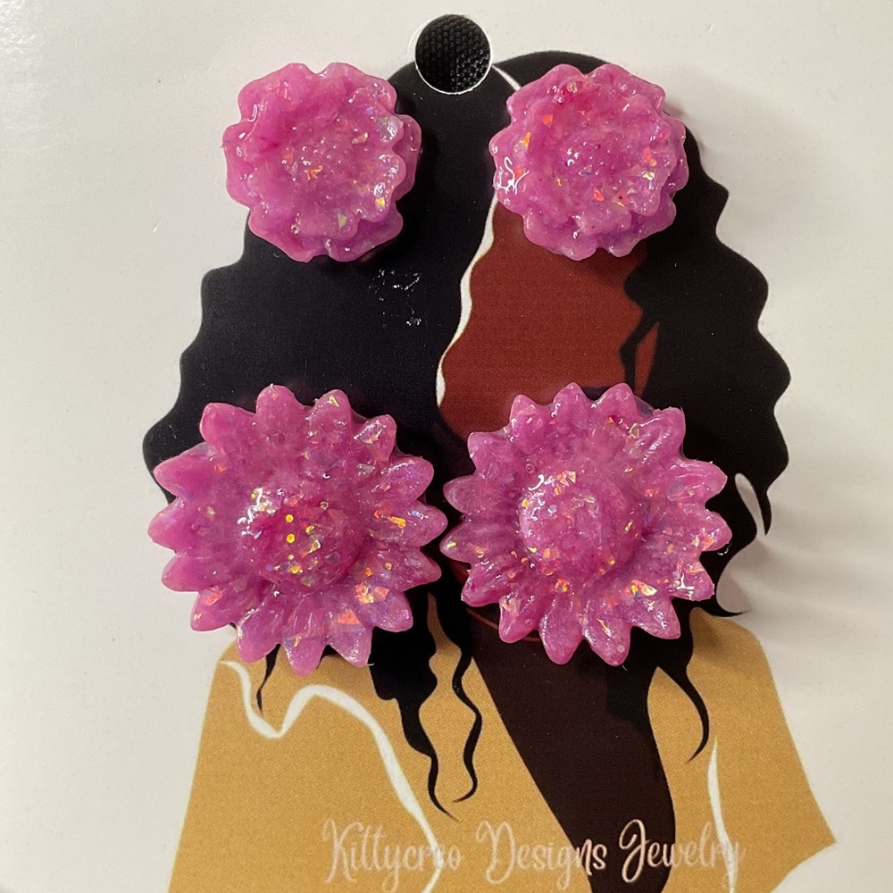 Pink Flower Artisan Earrings Set